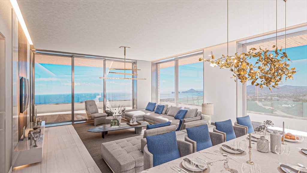 Oceana Wellness Residences Living Room & Kitchen Oceanview Condo | Engel & Völkers Snell Real Estate