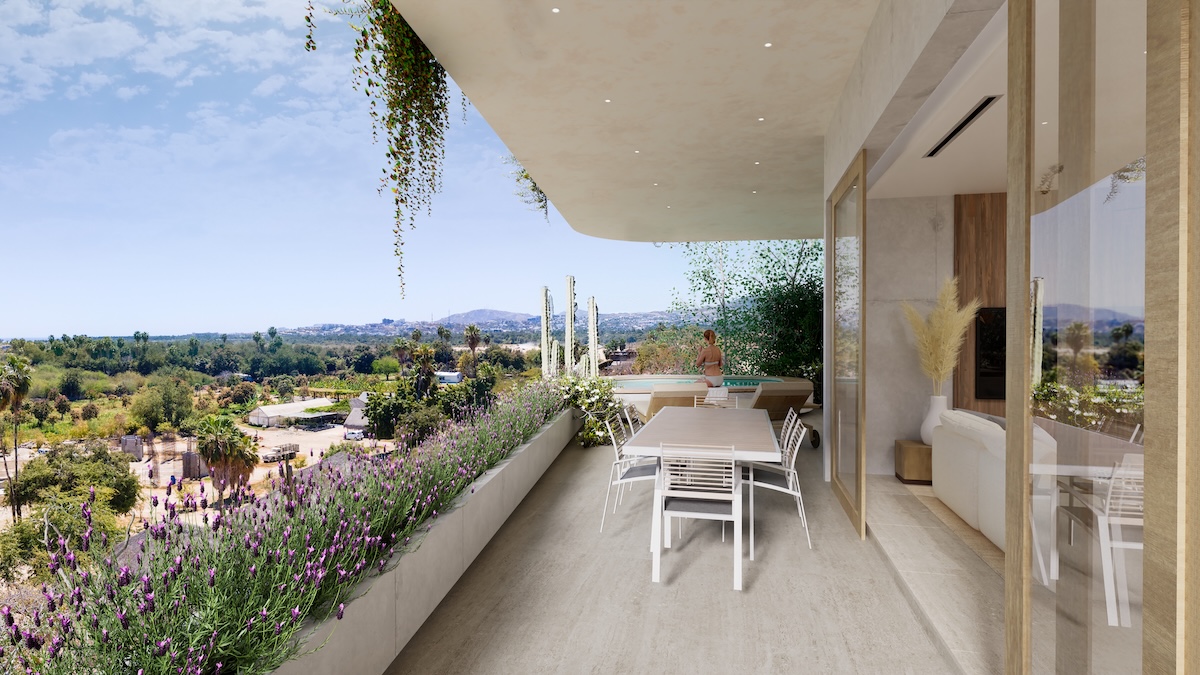 A tranquil terrace view from Tamarindos Tierra Viva Wellness Villas—where nature, architecture, and well-being come together in the heart of San José del Cabo. Image Credit: Engel & Völkers Snell Real Estate
