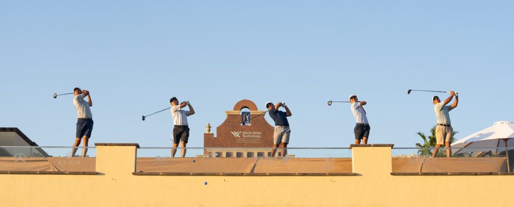Golfers take the opening swing at the 2025 World Wide Technology Championship at El Cardonal at Diamante — a celebration of precision, performance, and the spirit of Los Cabos. Image credit: Darren Carroll